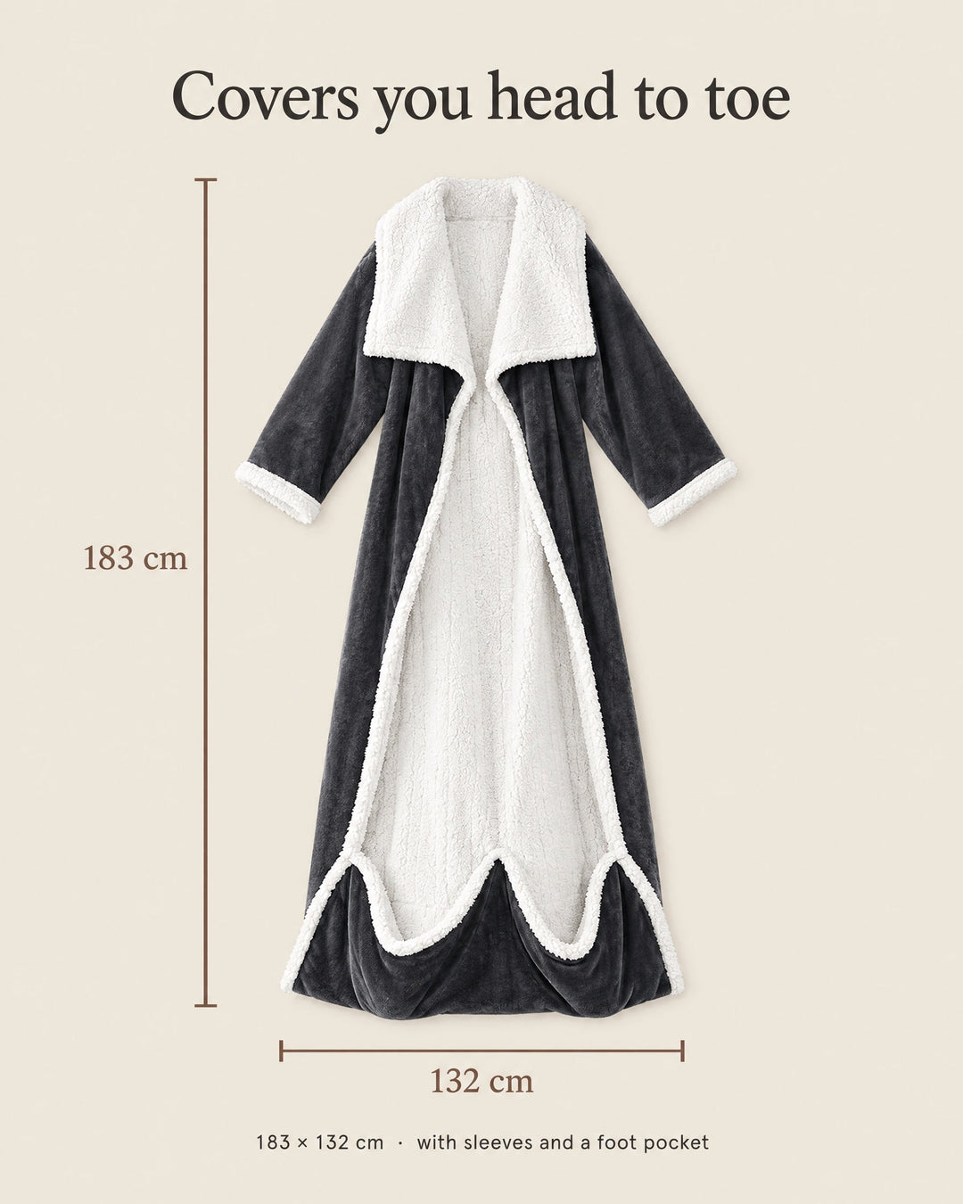 Wearable Heated Blanket Robe with Sleeves and Foot Pocket