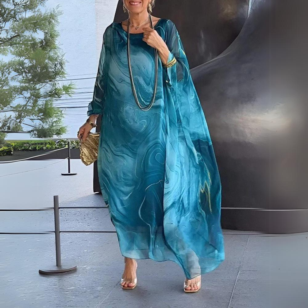 Women’s Long-Sleeved Maxi Dress with Printed Pattern