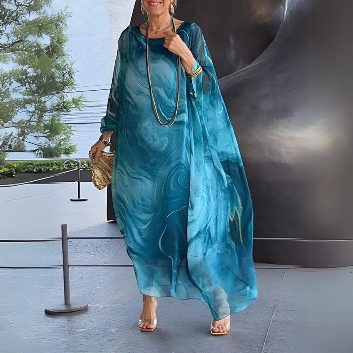 Women’s Long-Sleeved Maxi Dress with Printed Pattern