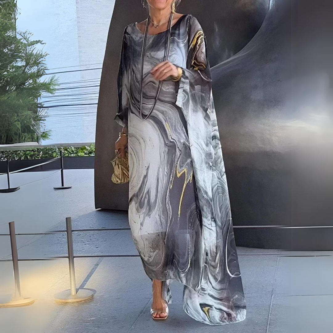 Women’s Long-Sleeved Maxi Dress with Printed Pattern