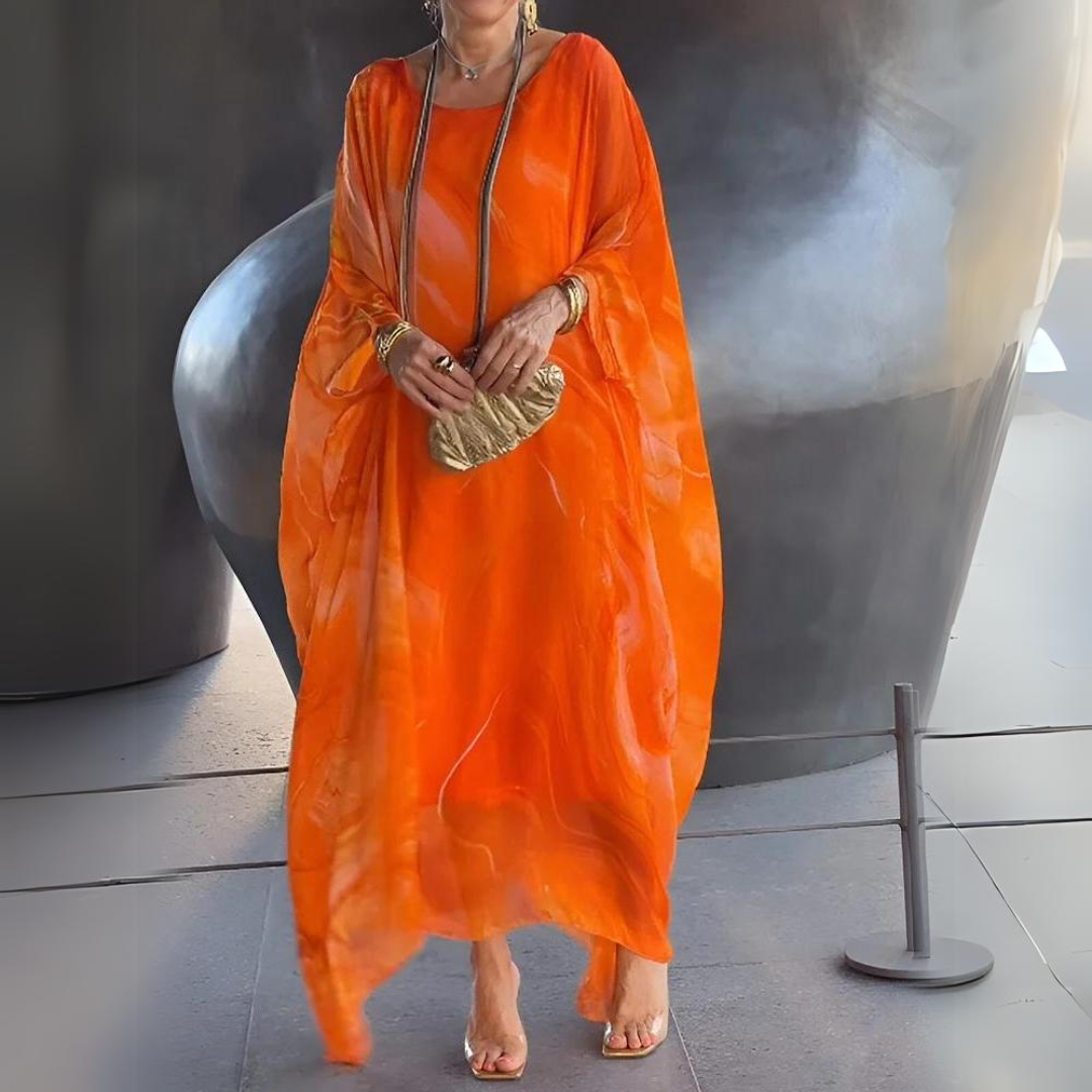 Women’s Long-Sleeved Maxi Dress with Printed Pattern