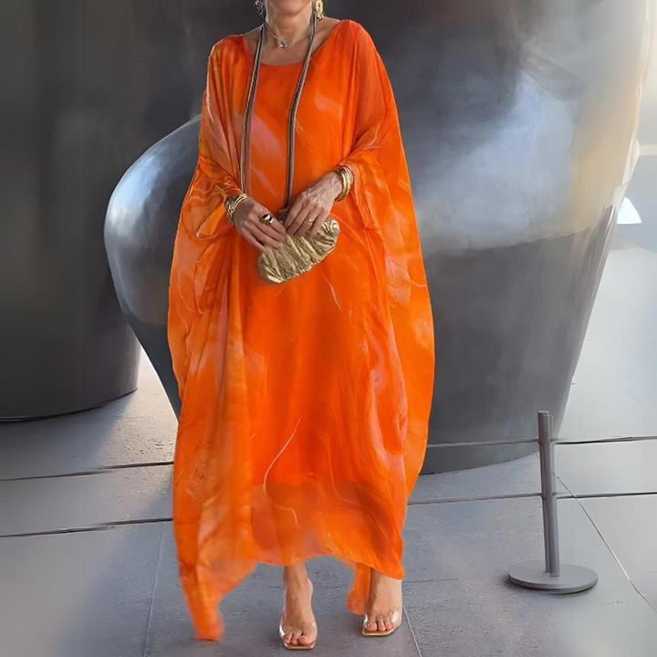 Women’s Long-Sleeved Maxi Dress with Printed Pattern