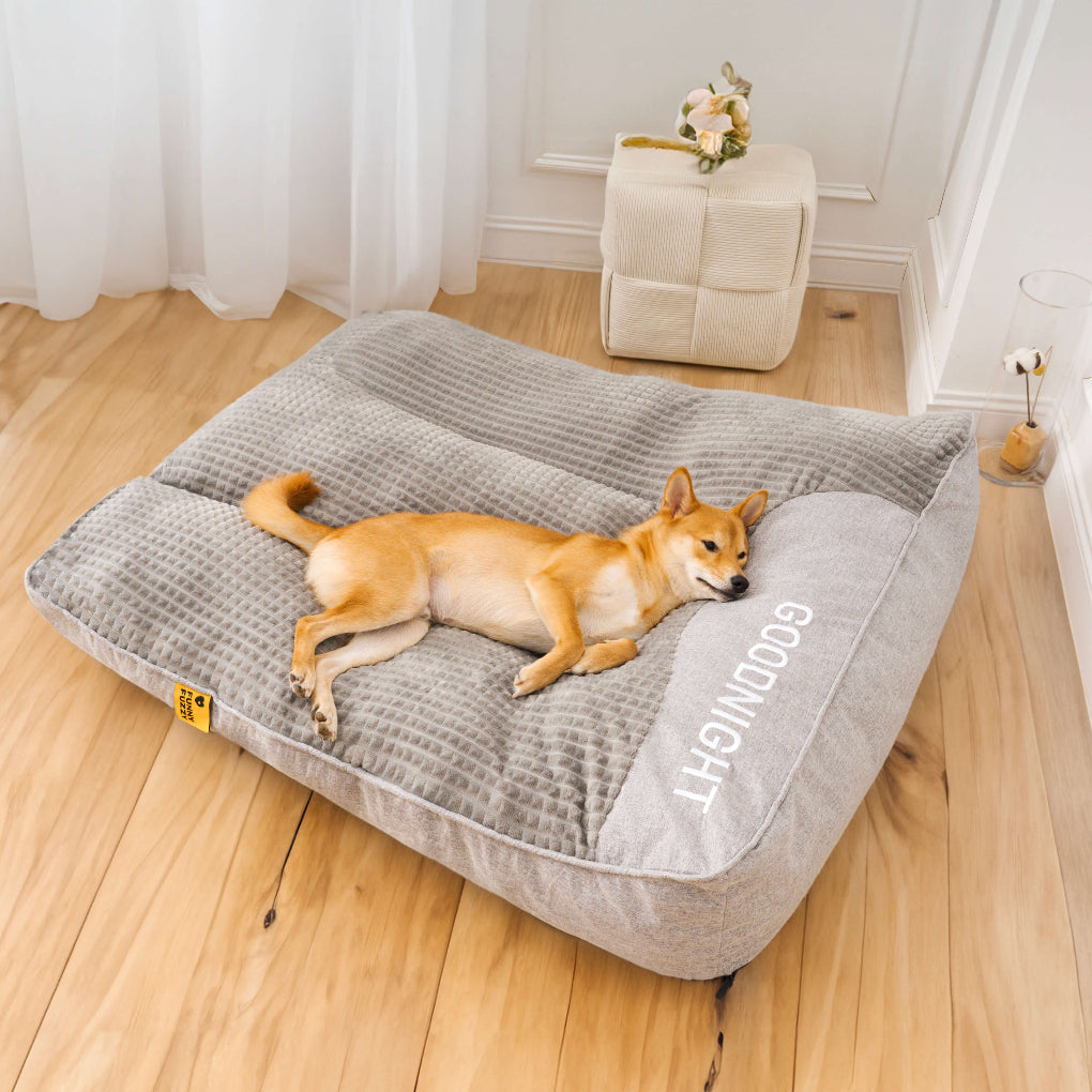 Großes dickes, kratzfestes Hundekissenbett mit Wirbelsäulenschutz und hoher Kopflehne, ideal für große Hunderassen.
