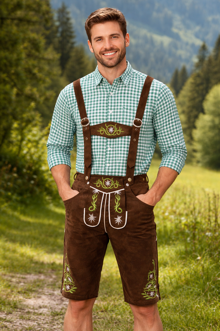 Men's Traditional Knee-Length Lederhosen with Suspenders
