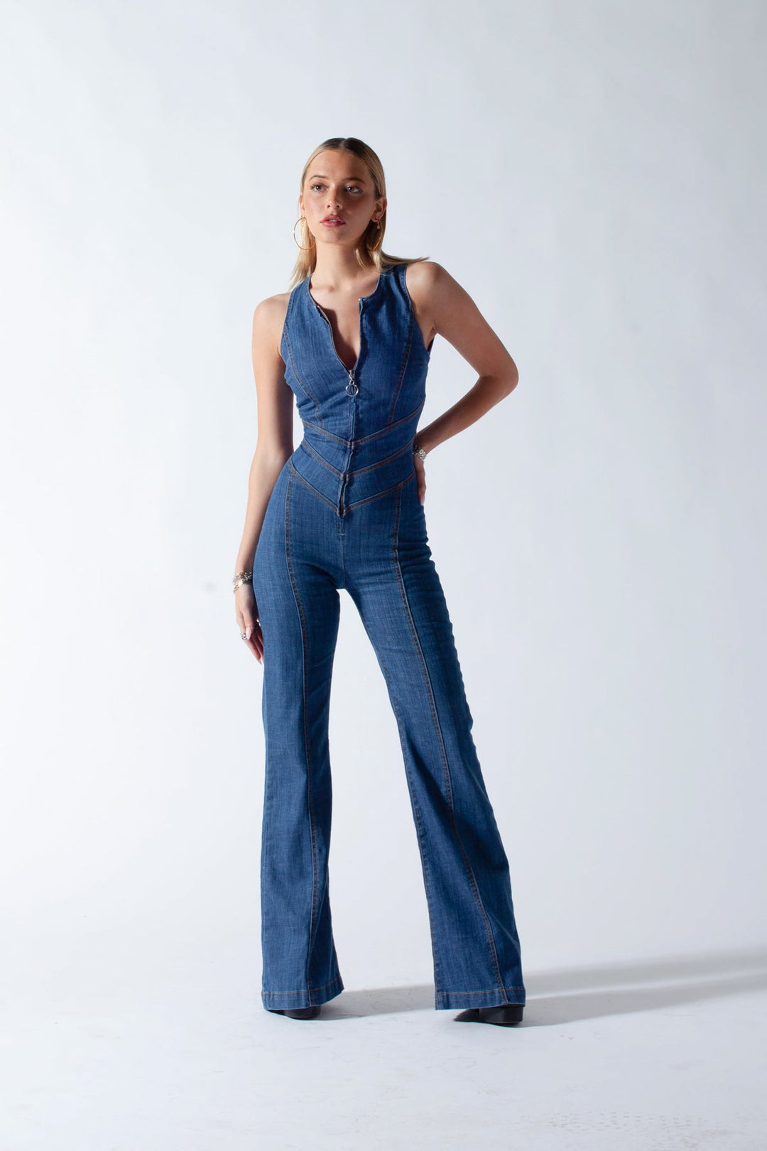 Women's Heart-Shaped Backless Denim Jumpsuit – Sakura