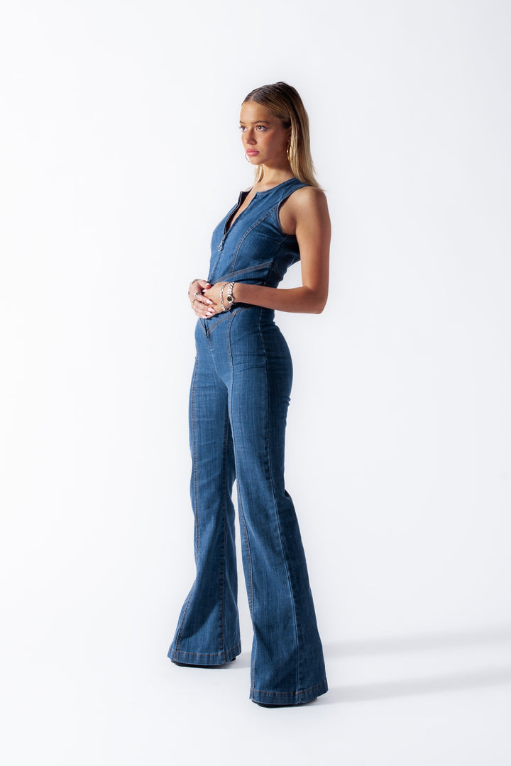 Women's Heart-Shaped Backless Denim Jumpsuit – Sakura