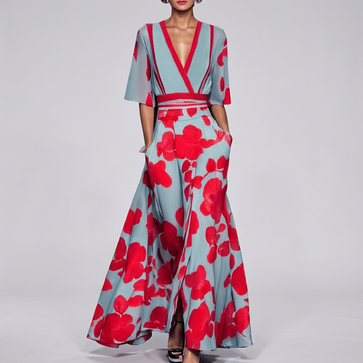 Women’s Long Floral V‑Neck Dress