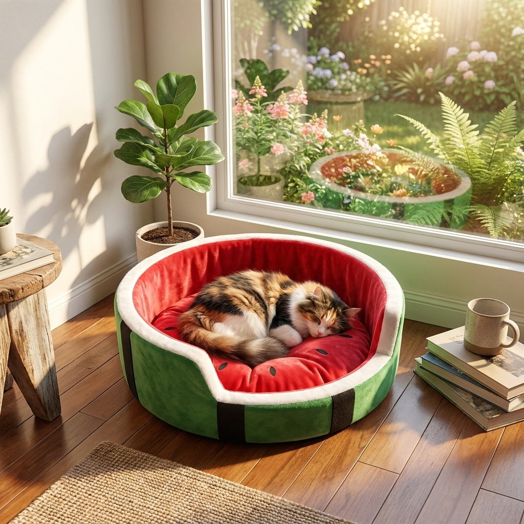 Watermelon-Shaped Cat Bed
