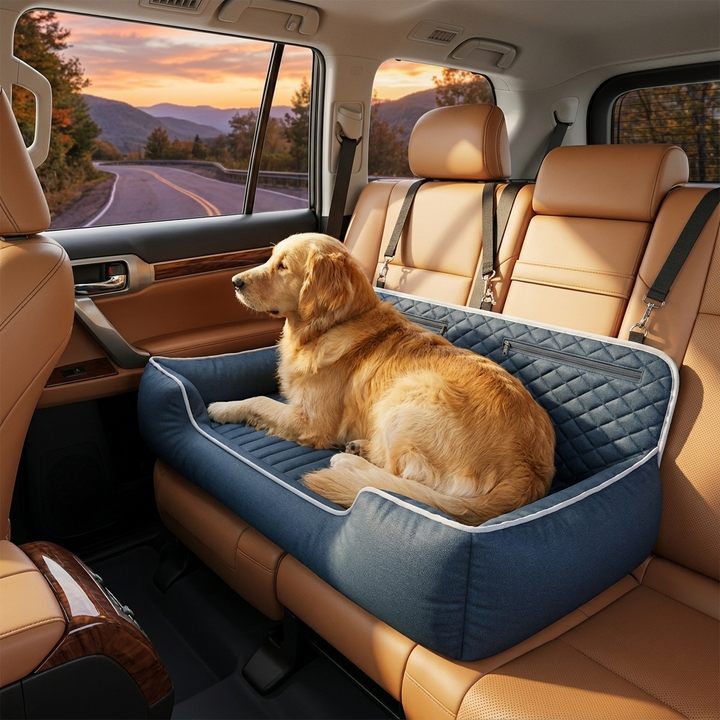 ComfyRide Dog Car Seat Bed – Luxury Travel Comfort with Storage Pockets