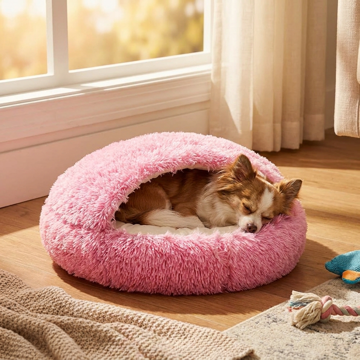 Calming Plush Semi-Enclosed Pet Nest Bed