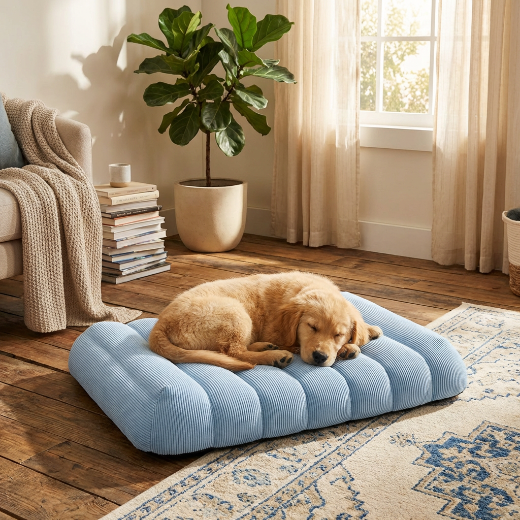 Large Washable Creamy Cosy Flat Dog Beds