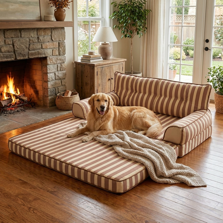 Trendy Striped Water-Repellent Foldable Dog Sofa Bed