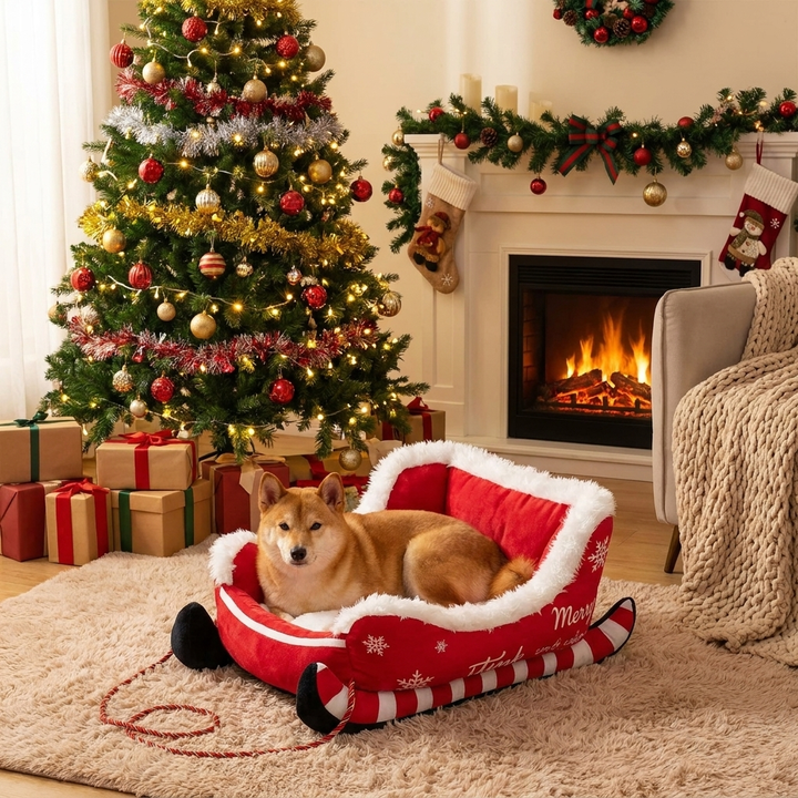 Festive Plush Cosy Dog Bed