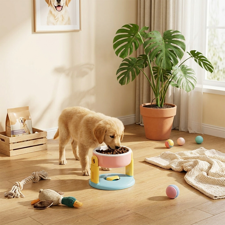 Neck Protection Adjustable Raised Pet Bowl with Anti-Slip Suction Base