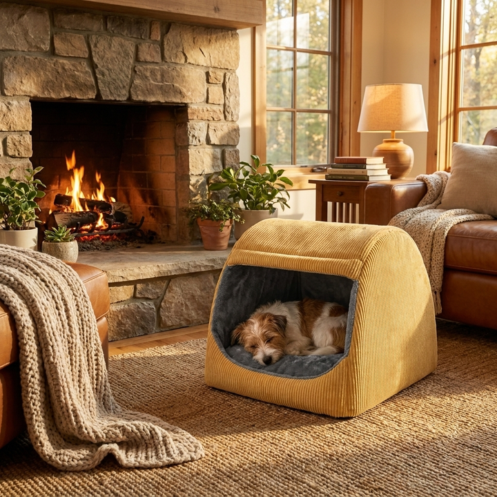 Warm Flannel Detachable Semi-Enclosed Large Dog Tent Bed