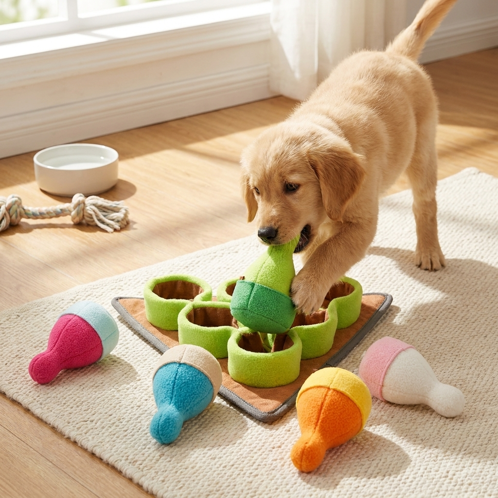 Interactive Plush Dog Toy with Hidden Snack Dispensers