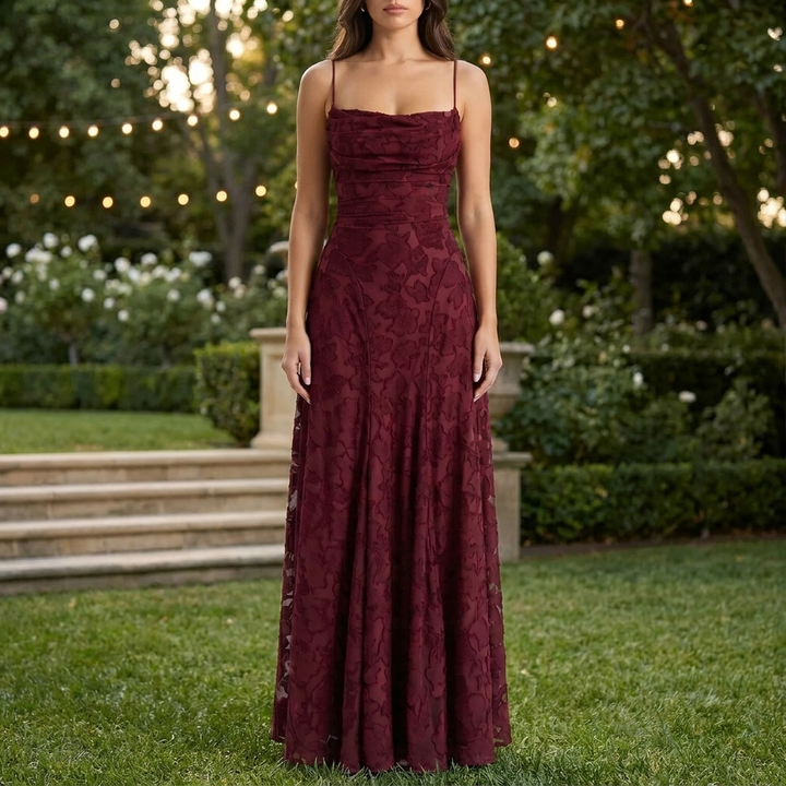 Floral Lace Maxi Evening Dress