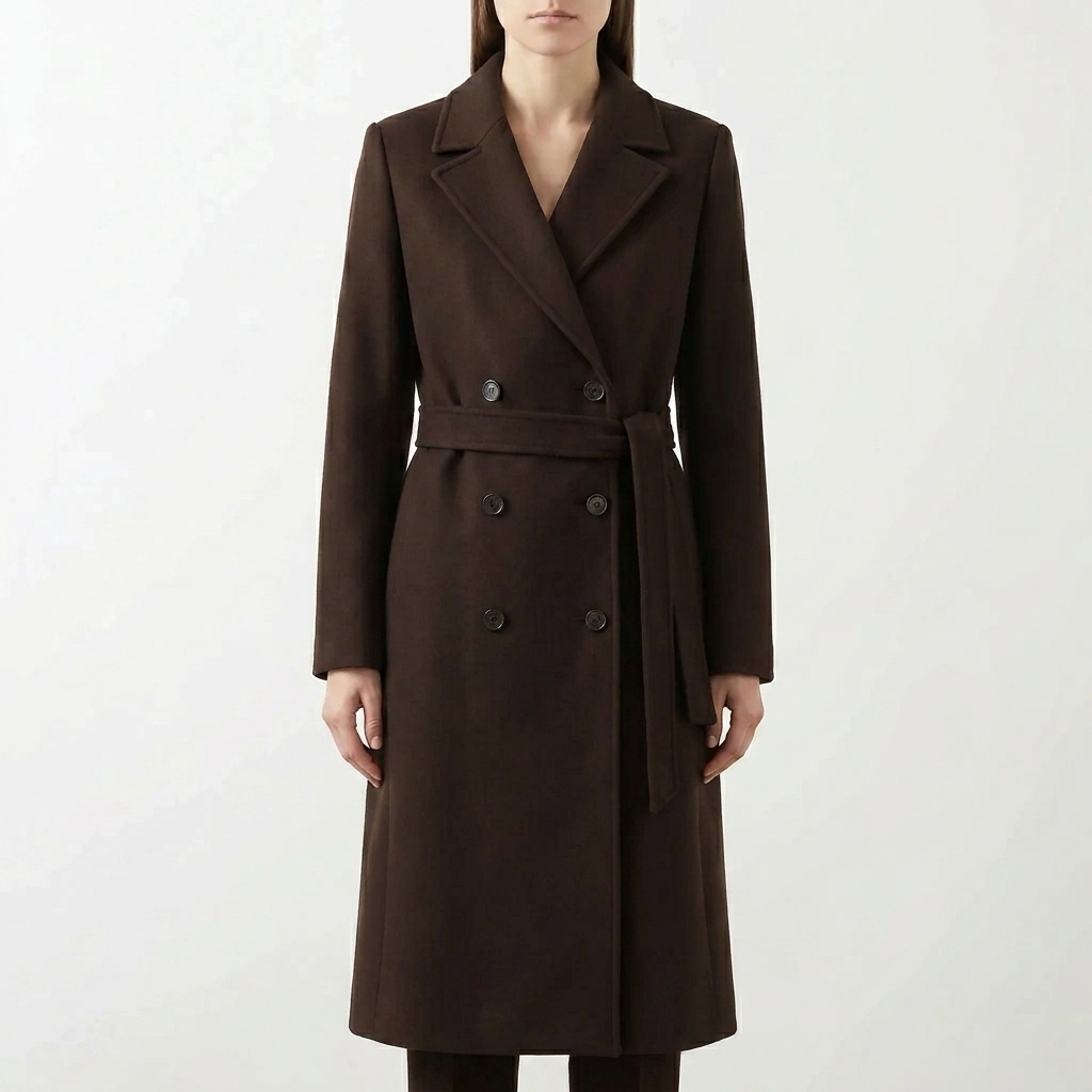 Double-Breasted Belted Long Coat