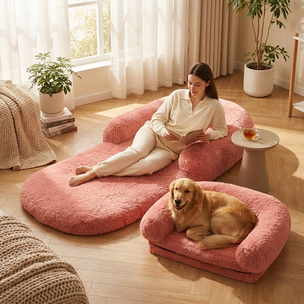 Chic Plush Large Foldable Human & Dog Bed