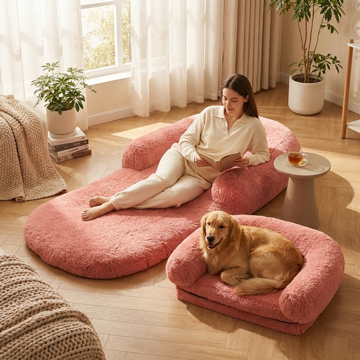 Chic Plush Large Foldable Human & Dog Bed