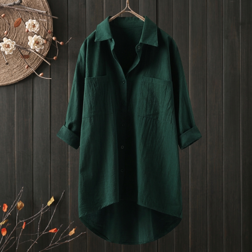 Women’s Button-Front Tunic Top with Chest Pockets