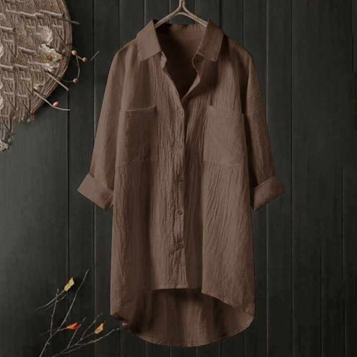 Women’s Button-Front Tunic Top with Chest Pockets