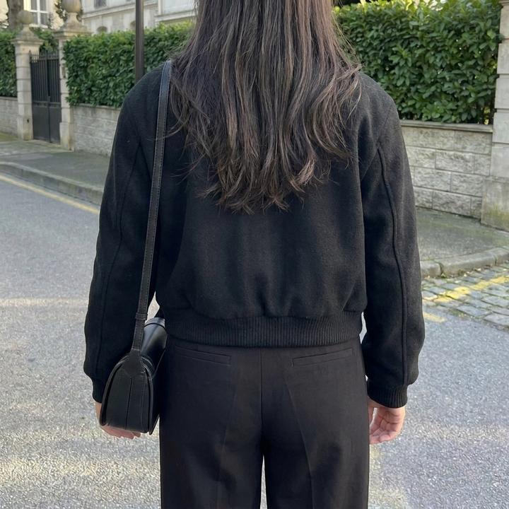 Cropped Button‑Front Bomber Jacket