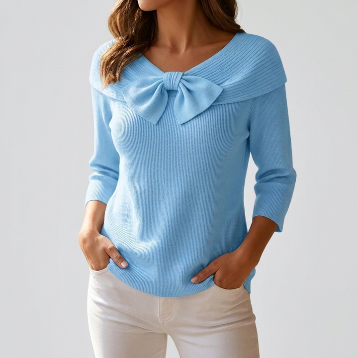 Stylish Women's Sweater with Front Bow Accent