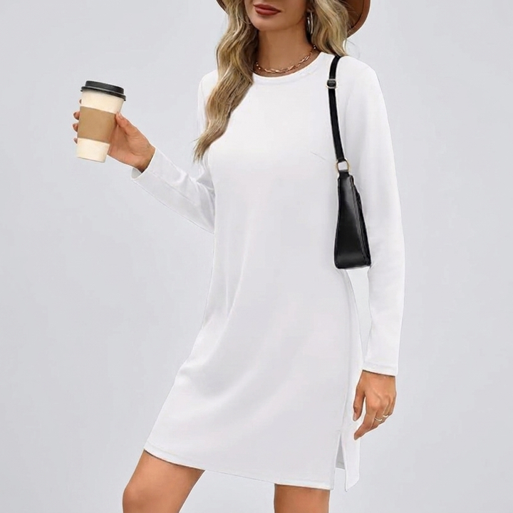 Stylish Round Neck Long Sleeve Midi Dress