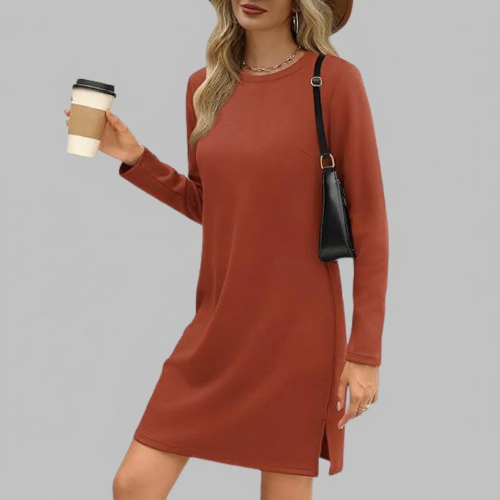 Stylish Round Neck Long Sleeve Midi Dress