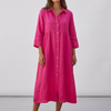 Elegant Button-Down Long Sleeve Midi Dress for Women