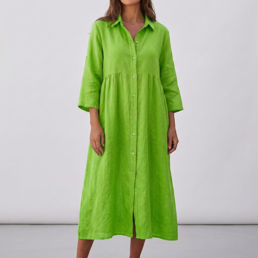 Elegant Button-Down Long Sleeve Midi Dress for Women