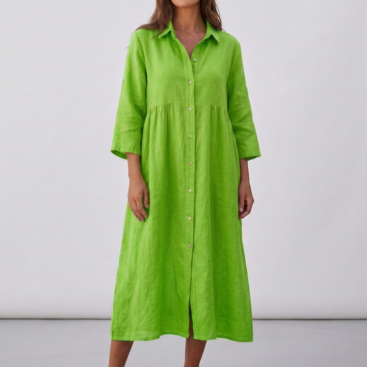 Elegant Button-Down Long Sleeve Midi Dress for Women