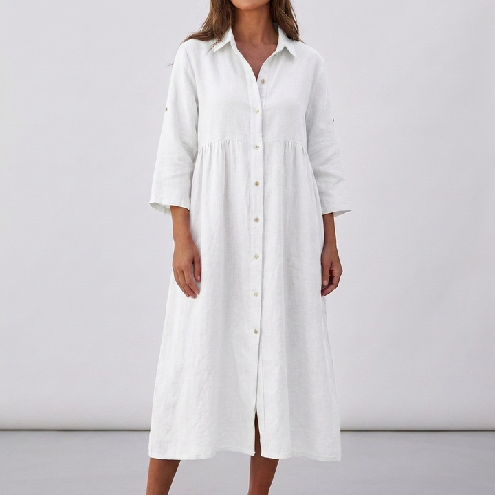 Elegant Button-Down Long Sleeve Midi Dress for Women