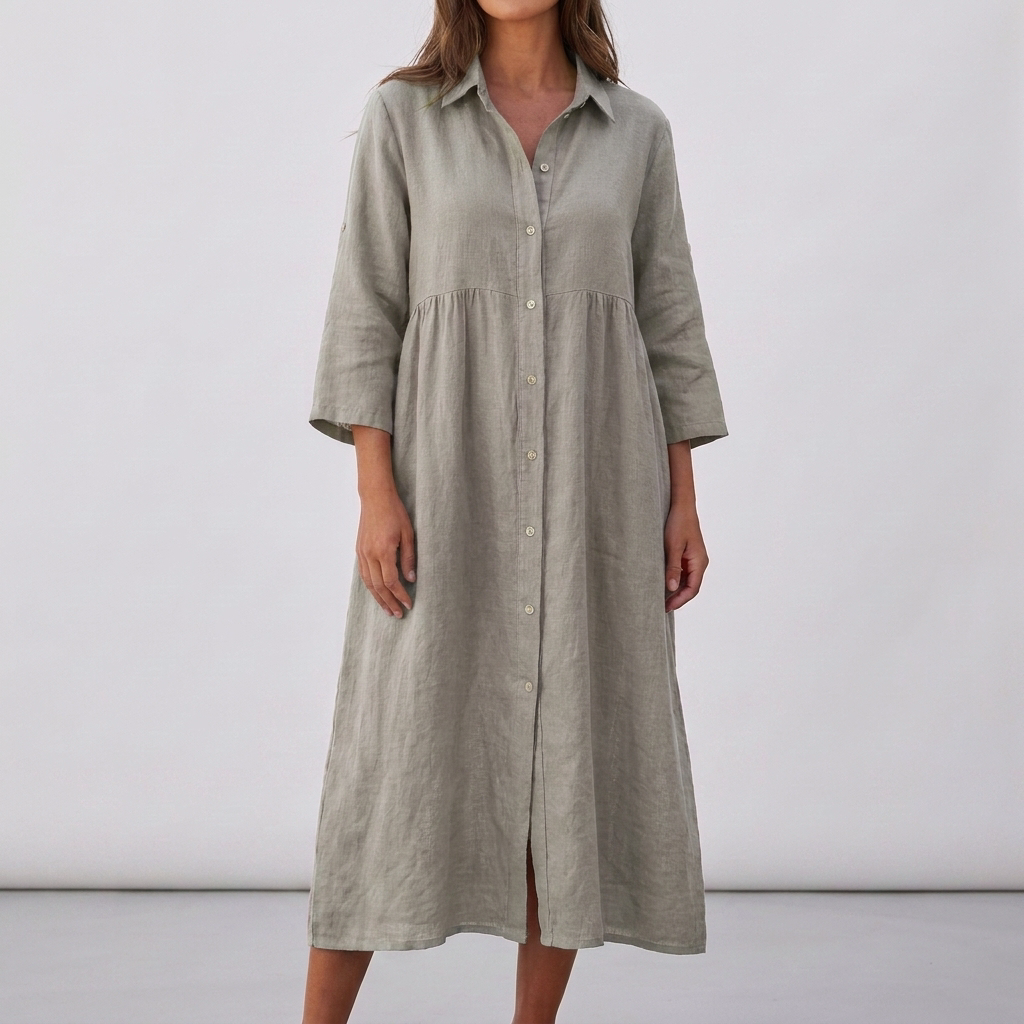 Elegant Button-Down Long Sleeve Midi Dress for Women