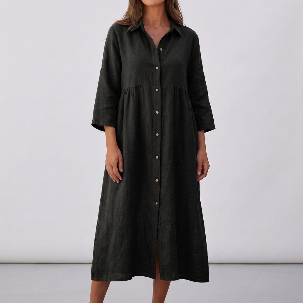 Elegant Button-Down Long Sleeve Midi Dress for Women