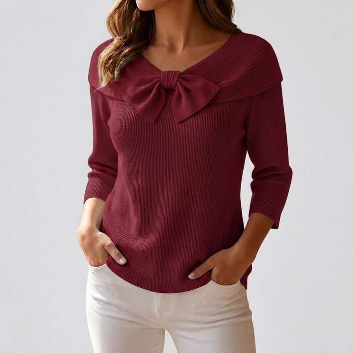 Stylish Women's Sweater with Front Bow Accent