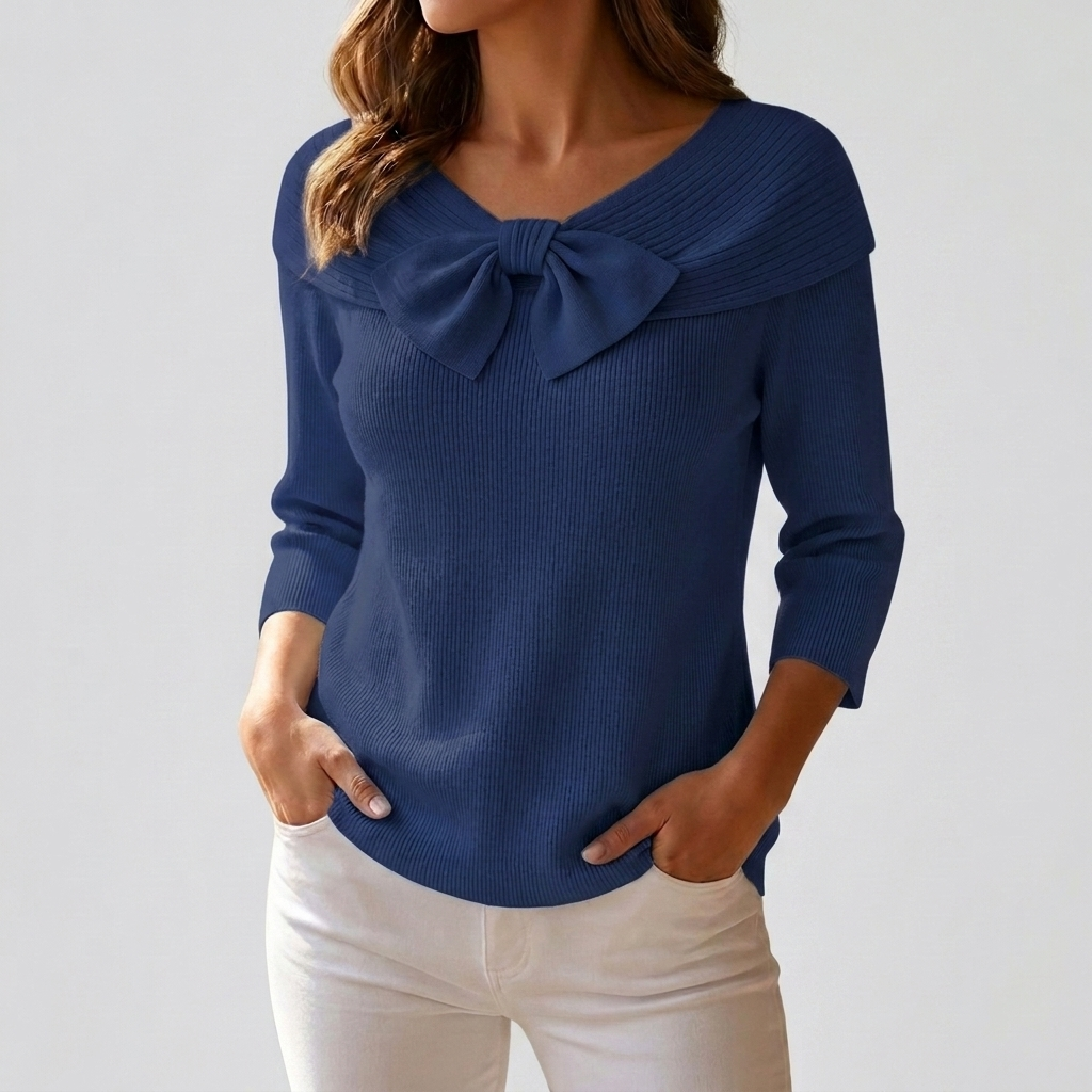 Stylish Women's Sweater with Front Bow Accent