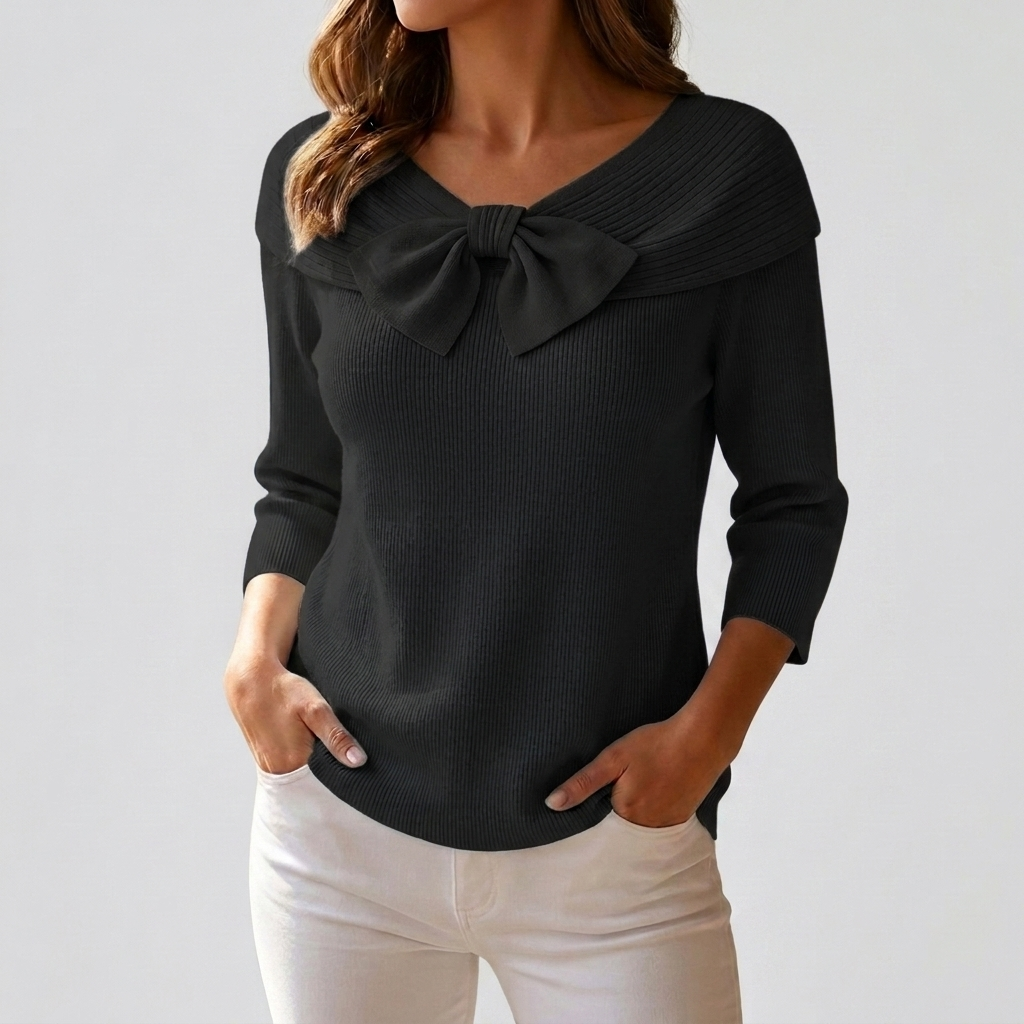 Stylish Women's Sweater with Front Bow Accent