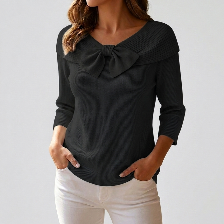 Stylish Women's Sweater with Front Bow Accent