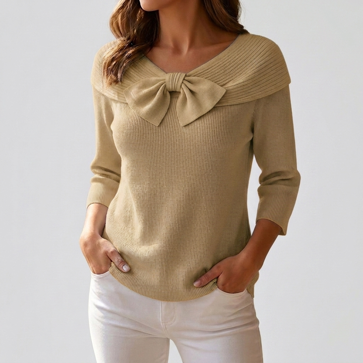 Stylish Women's Sweater with Front Bow Accent