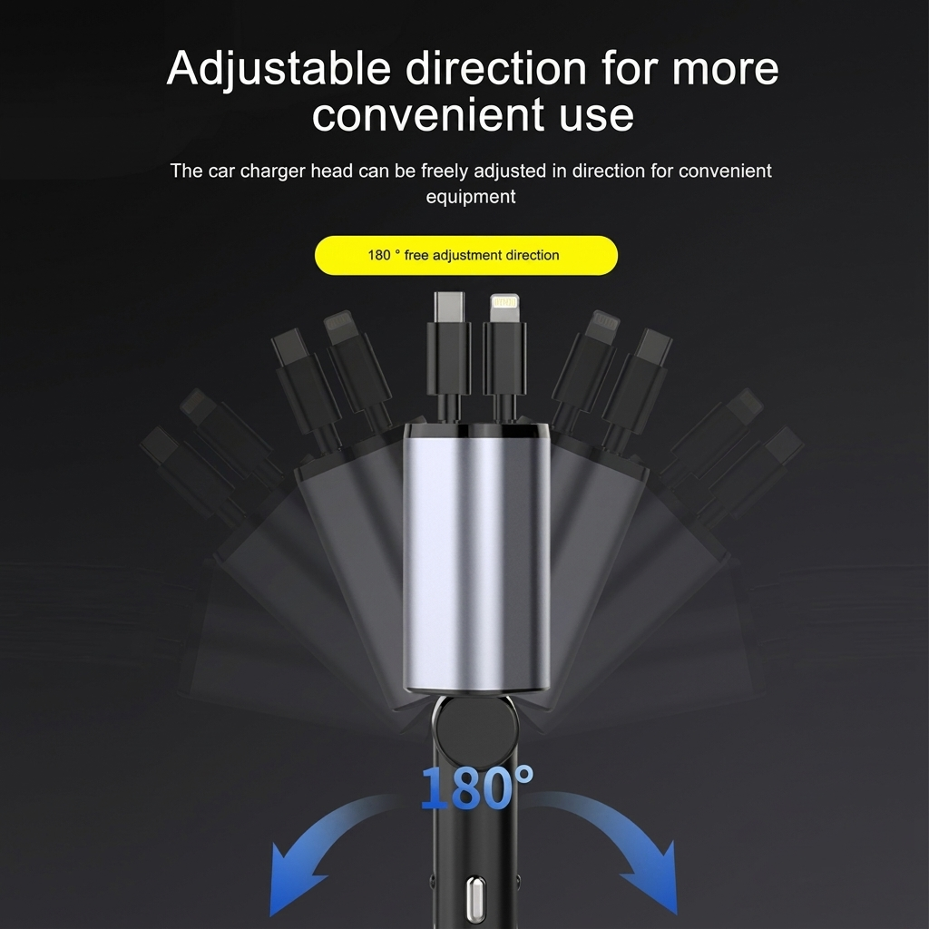 120W Multi-Port Retractable Car Charger for Vehicles