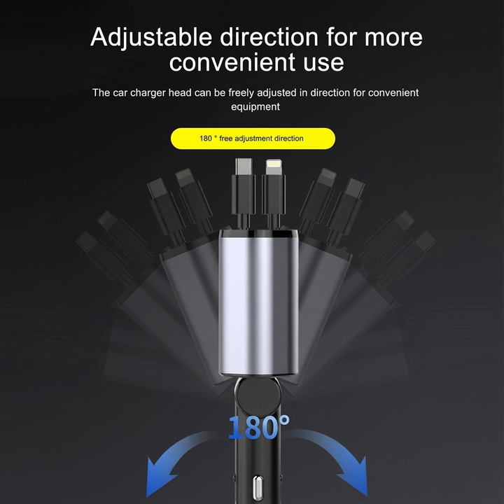 120W Multi-Port Retractable Car Charger for Vehicles