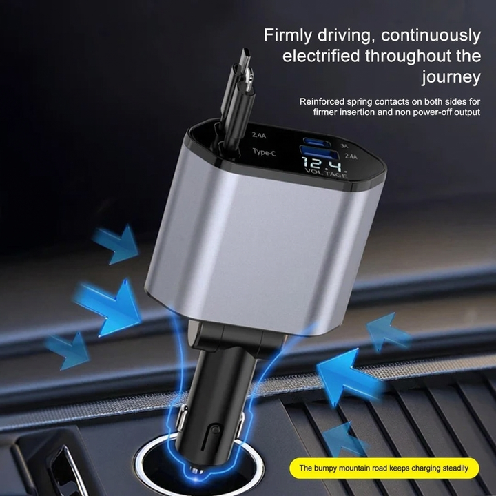 120W Multi-Port Retractable Car Charger for Vehicles