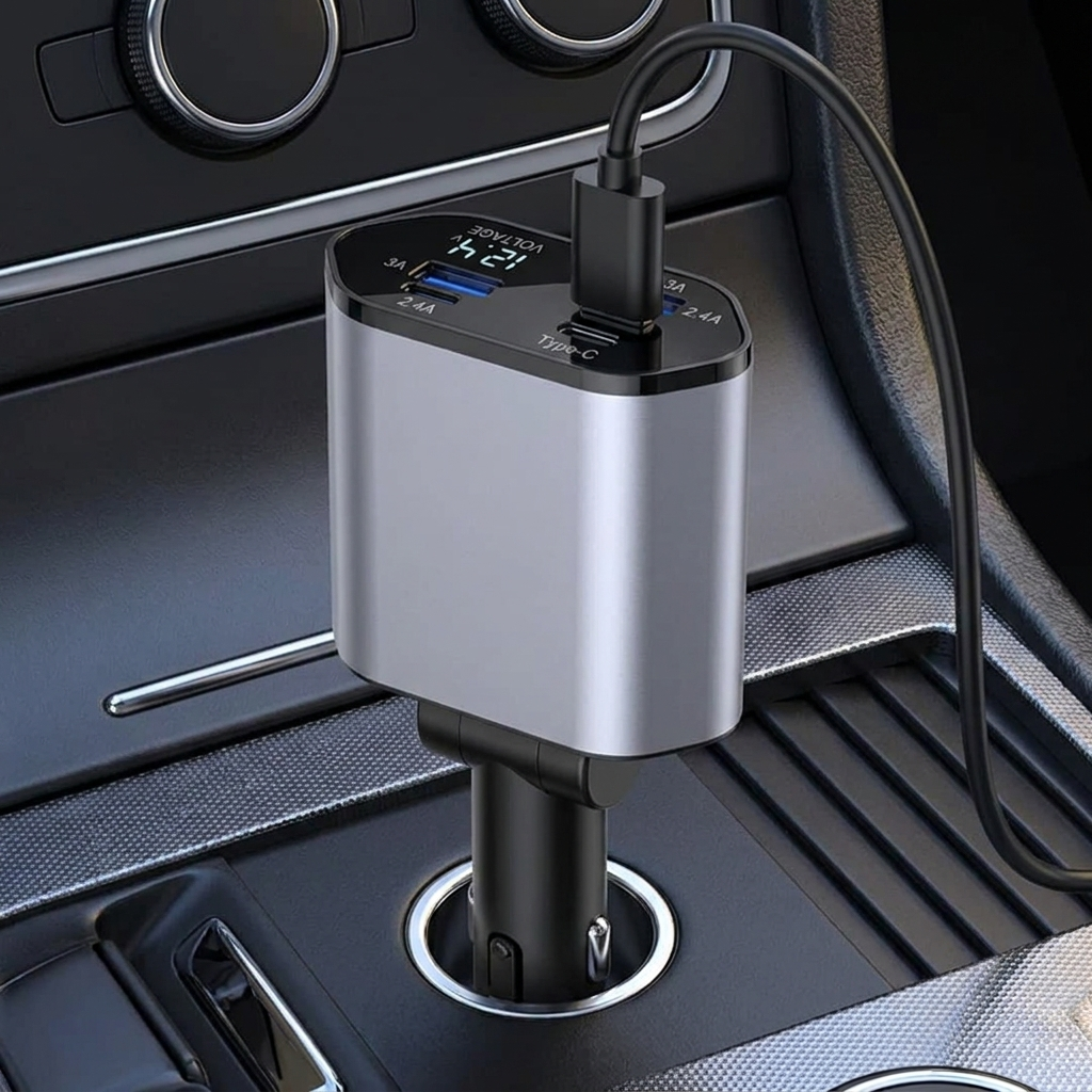 120W Multi-Port Retractable Car Charger for Vehicles