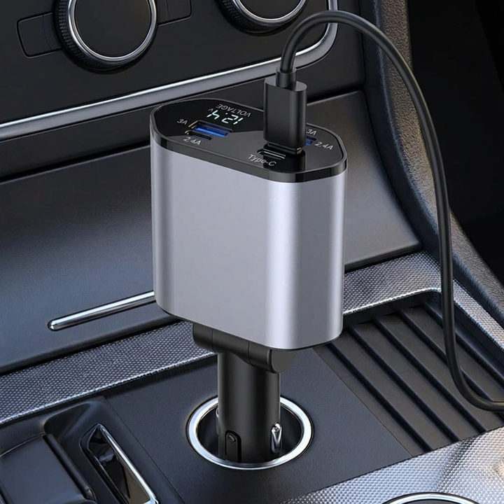 120W Multi-Port Retractable Car Charger for Vehicles
