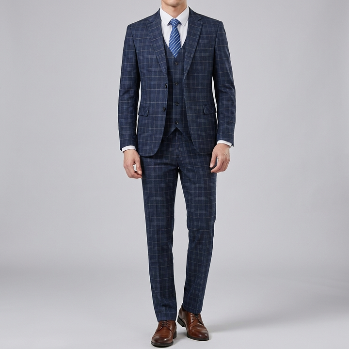 Elegant Men’s Checked 3-Piece Suit – Tailored Slim Fit