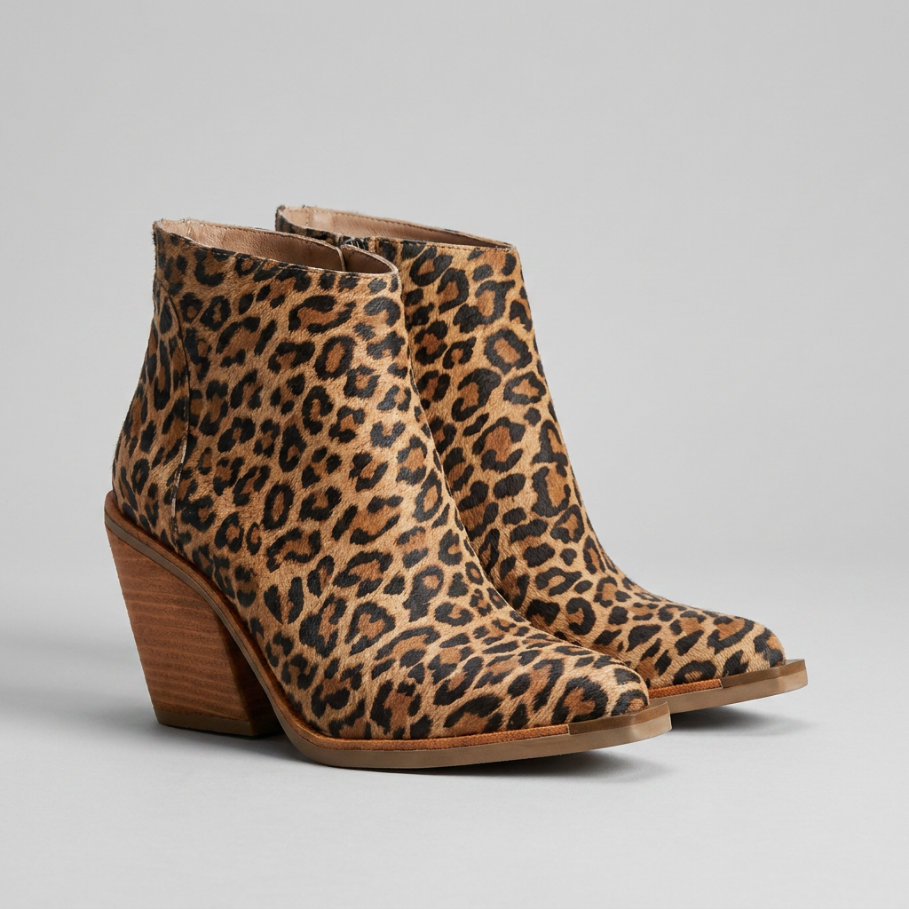 Panther Print Ankle Boots with Block Heel
