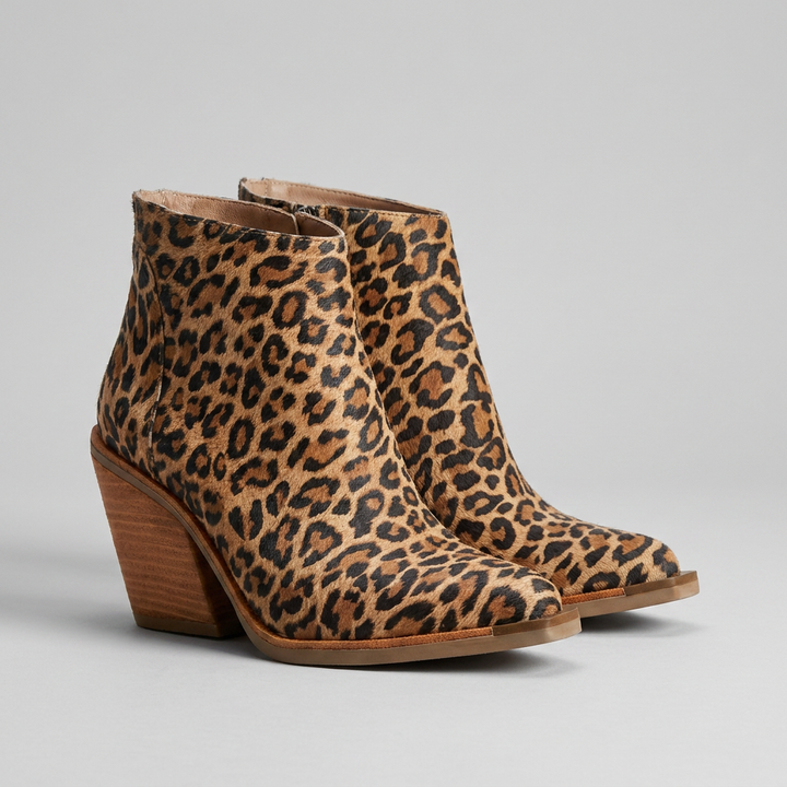Panther Print Ankle Boots with Block Heel