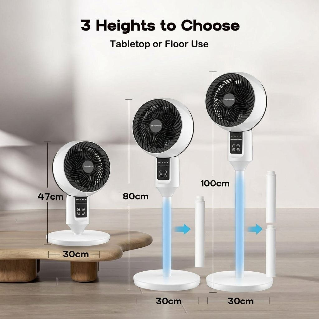 Adjustable pedestal fan with 3D oscillation
